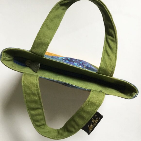 Laurel Burch Cat Blue Green & Yellow Small Mini Handbag Tote Bag & Charm - Picture 6 of 8